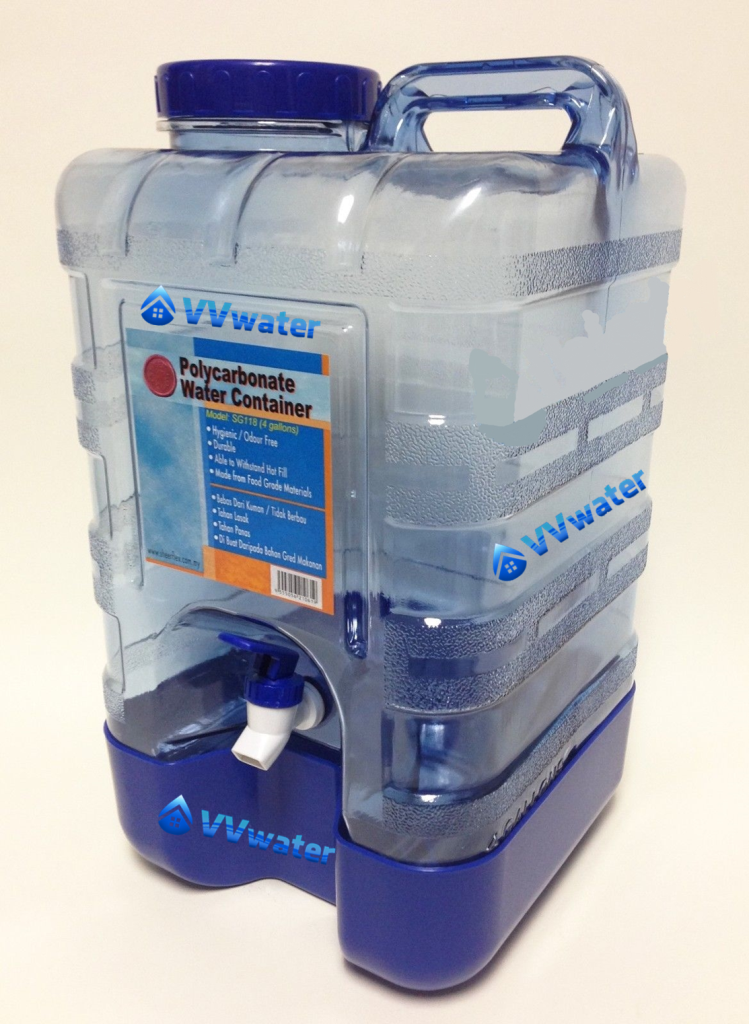 Emergency Water Storage 5 Gallon Water Tank - 4 Tanks - 5 Gallons Each  w/Lids + Spigot & Water Treatment - Survival Supply Water Container 